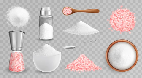 Realistisches Salzset Aus Isolierten Bildern Mit Weißem Und Rosa Salz — Stockvektor