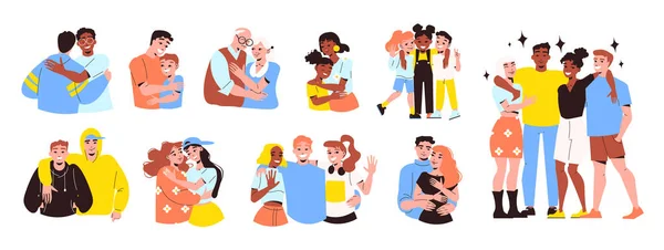 Άνθρωποι Αγκαλιάζονται Μαζί Που Μεμονωμένες Συνθέσεις Των Doodle Άνθρωποι Αγκαλιάζει — Διανυσματικό Αρχείο