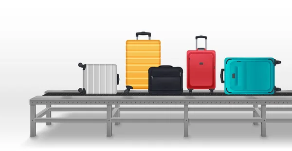 Flygplatsautomation Transportband Med Bagage Väskor Vektor Illustration — Stock vektor