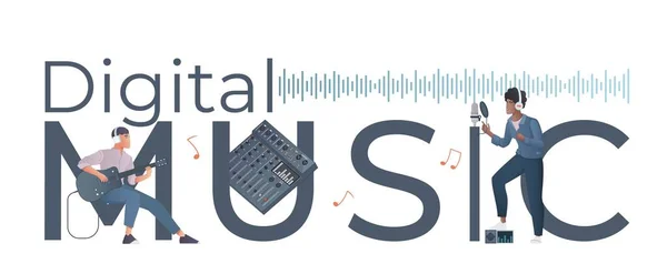 Digital Music Flat Header Concept Voice Graph Signal Grandes Lettres — Image vectorielle