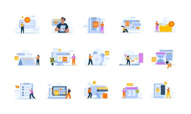 Boş arkaplandaki izole olay planlama kompozisyonları ile yapılacaklar listesi takvimi belge vektör illüstrasyonunu ayarla