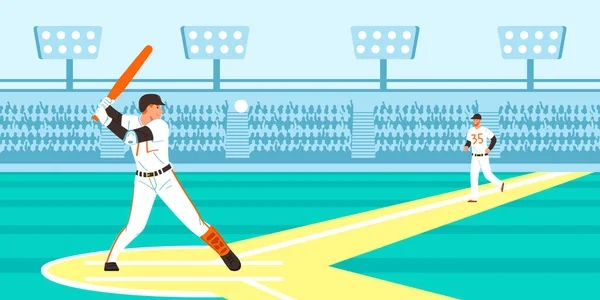 Verano Deporte Competencia Fondo Con Símbolos Béisbol Plana Vector Ilustración — Vector de stock