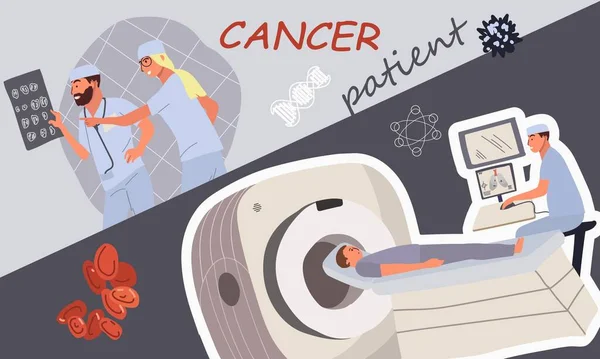 Komposisi Onkologi Pasien Kanker Dengan Teks Hiasan Dan Kolase Dari - Stok Vektor