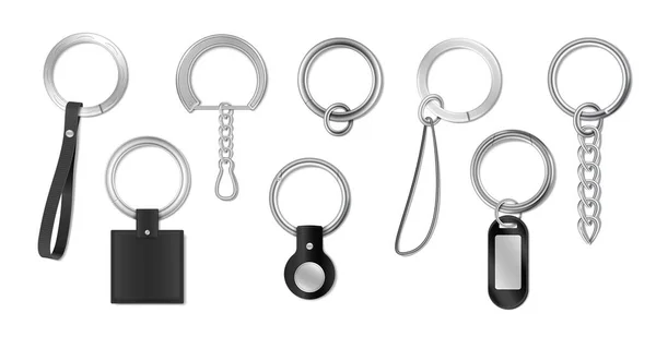 Schlüsselanhänger Schlüsselanhänger Schmuckstück Realistische Reihe Von Isolierten Bildern Mit Metallringen — Stockvektor