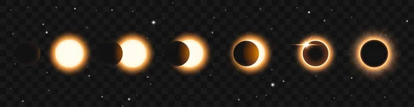 異なる位置に太陽と月とEclipseの段階の現実的なポスターベクトル図 — ストックベクタ