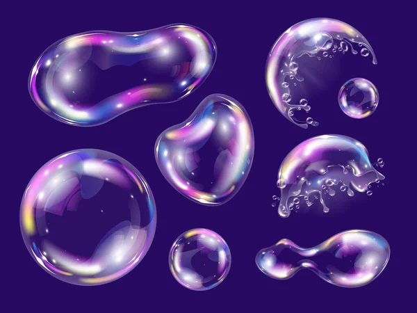 Realistiska Tvål Skum Bubblor Som Mörk Bakgrund Isolerad Vektor Illustration — Stock vektor