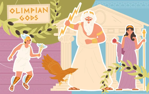 Olimpiai Istenek Lapos Kollázs Ókori Görög Istenségek Vektor Illusztráció — Stock Vector