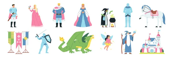 Kingdom Icons Set Fairy Tale Symbols Flat Isolated Vector Illustration — Stock Vector