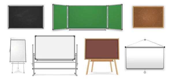 スクールオフィスボードは 空の黒板の黒板やペンベクトルイラストのためのイーゼルの孤立した画像と現実的なセット — ストックベクタ