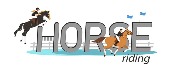 Équitation Texte Style Plat Avec Deux Cavaliers Pendant Course Avec — Image vectorielle