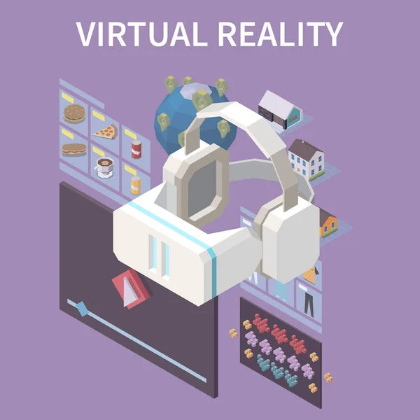 Virtual Augmented Reality Isometrische Compositie Met Set Van Spel Schermen — Stockvector