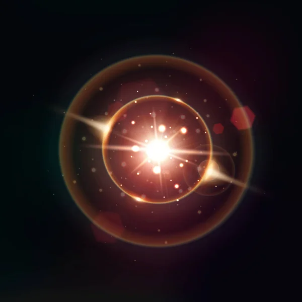 Eclipse Realistische Komposition Mit Orangefarbenem Fackelschein Die Leuchtende Sternenvektorillustration — Stockvektor