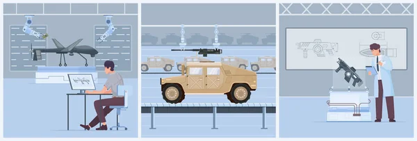 Wojskowy Produkcja Trzy Kwadratowy Ilustracja Deweloper Specjalny Bojowy Transport Using — Wektor stockowy