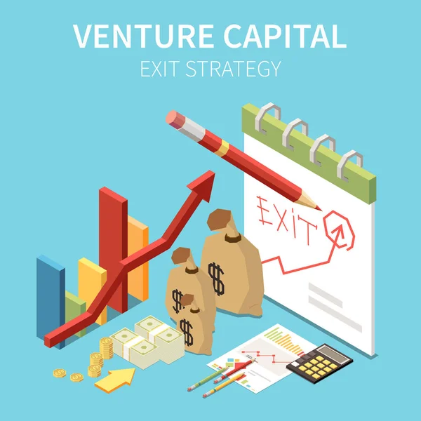 Venture Capital Isometric Composition Icons Money Sacks Bar Charts Arrow — Stock Vector