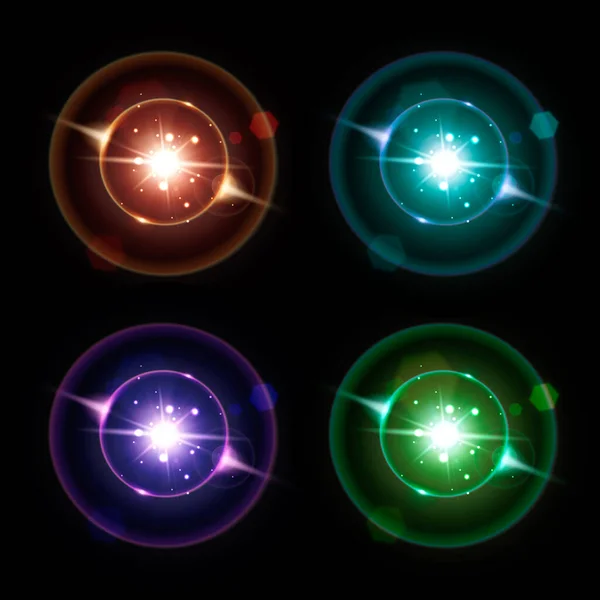 Eclipse Realistic Compositions Set Colored Circle Flares Isolated Vector Illustration — Stock Vector
