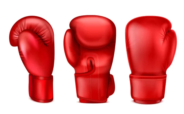 Боксерские Перчатки Реалистичный Набор Изолированными Изображениями Красного Глушителя Другим Углом — стоковый вектор