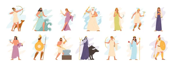 Iconos Planos Dioses Olímpicos Con Deidades Griegas Antiguas Ilustración Vectorial — Vector de stock