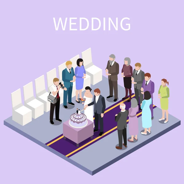 Hochzeitszeremonie Heirat Isometrische Komposition Mit Text Und Isolierte Ansicht Der — Stockvektor