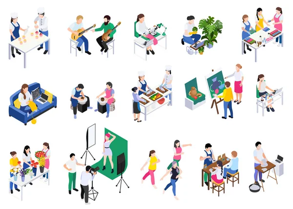 Master Class Workshop Group Learning Practice Isometric Set Isolated Icons — Stock Vector