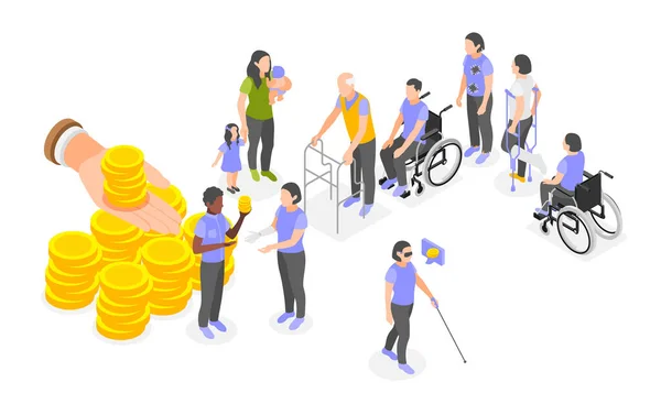 障害者と高齢者のための社会保険の財政支援等の概念図 — ストックベクタ