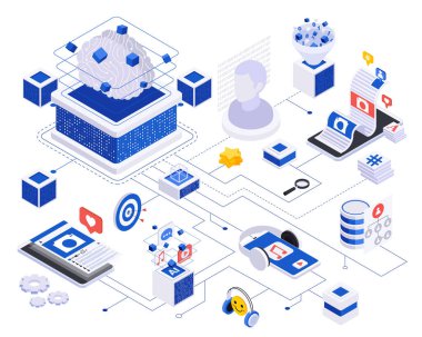 Ai powered content creation isometric flowchart with artificial intelligence technologies creating music generating ideas vector illustration clipart