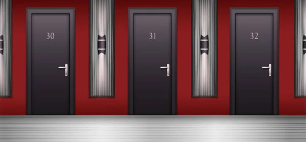 Коридор Дверями Реалистичной Композиции Видом Проход Современным Стилем Двери Ряд — стоковый вектор