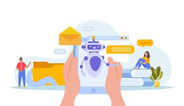 Chatbot hizmetleri müşteri desteği faq yapay zeka düz konsept vektör çizimi