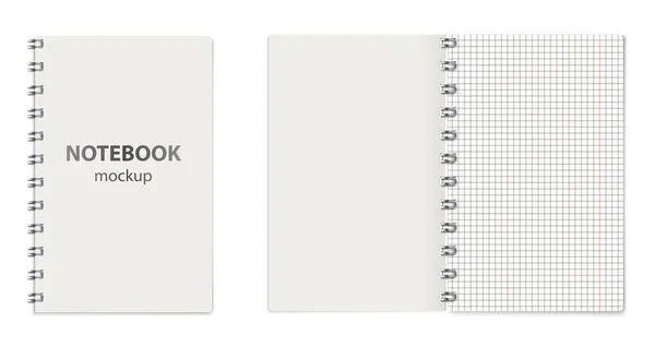 Otwarta Zamknięta Makieta Notebooka Realistyczna Kompozycja Widokami Stron Notebooka Okładką — Wektor stockowy