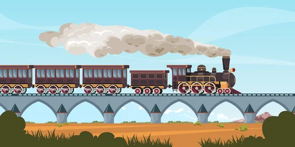 Lokomotif Tren Gerçekçi Vektör Illüstrasyonlu Klasik Yolcu Vagonu Arkaplanı — Stok Vektör
