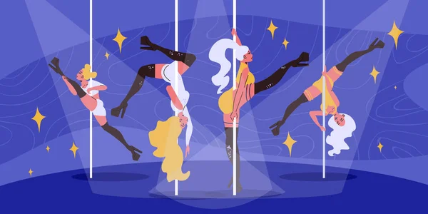 Poledancerinnen Stöckelschuhen Treten Auf Der Bühne Einem Nachtklub Auf — Stockvektor