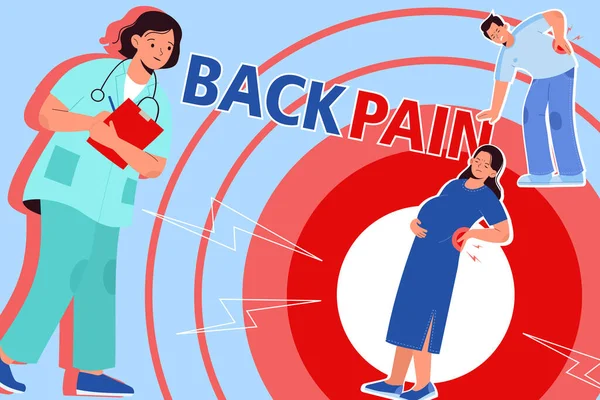 Back Pain Composition Collage Flat Icons Human Characters Suffering People — Stock Vector