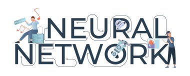 Düz metin ve bağlantı çizgileri ile yapay zeka oluşturulmuş robot resimleri ve ortam içeriği çizimi