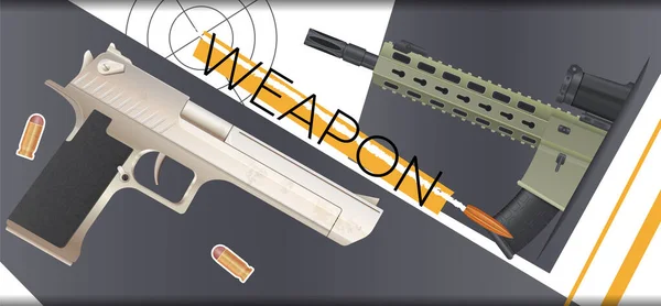 Vapenkrig Sammansättning Med Collage Realistiska Pistol Bilder Med Ammunition Runda — Stock vektor