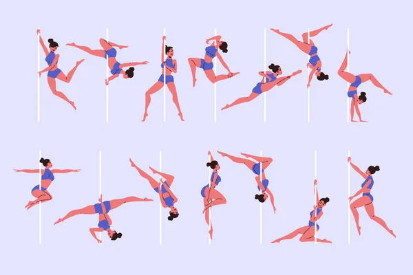 Conjunto Plano Bailarinas Polo Femenino Aisladas Ilustración Vectorial Fondo Color — Archivo Imágenes Vectoriales
