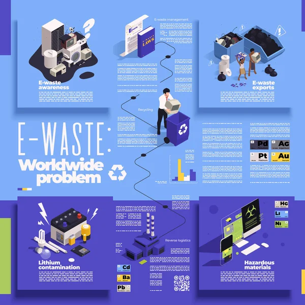 Waste Management Isometric Infographics Editable Text Isolated Icons Representing Worldwide — Stock Vector