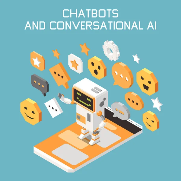 Marketing AI technologies isometric colored concept with chatbots and conversational ai description vector illustration