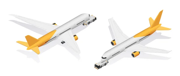 Reparación Aviones Conjunto Isométrico Con Mantenimiento Del Aeropuerto Avión Ilustración — Vector de stock