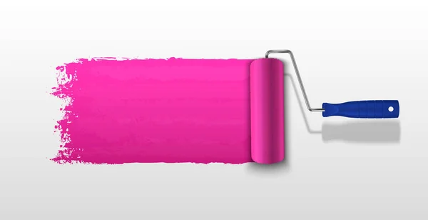 Rodillo Pintura Tira Color Rosa Brillante Sobre Fondo Gris Claro — Vector de stock