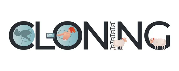 Klonowanie Składu Genetycznego Płaskim Tekstem Ikonami Dna Zarodka Owiec Pustym — Wektor stockowy