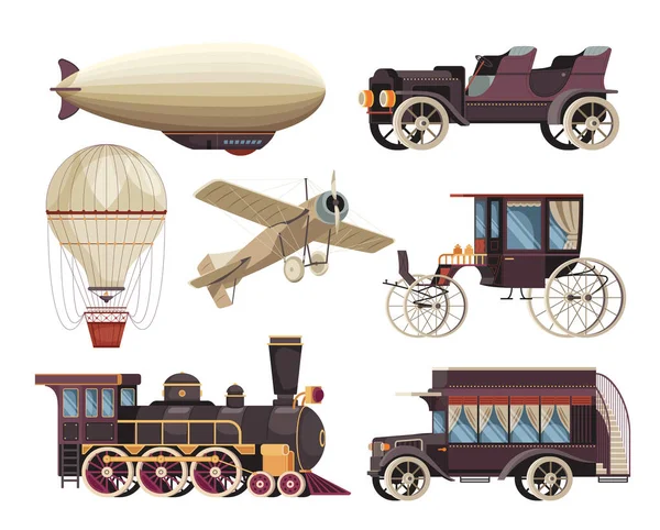 Vintage Personenvervoer Set Met Auto Ballon Realistische Geïsoleerde Vector Illustratie — Stockvector