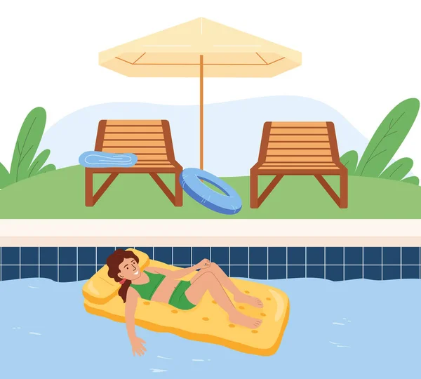 Şişme Yüzüklü Güvenliği Kavramı Yüzme Havuzu Vektör Çiziminde Hava Yatağında — Stok Vektör