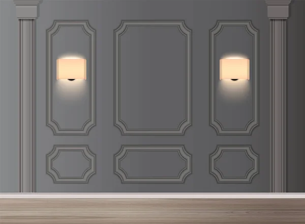 Klassisches Interieur Mit Leuchtenden Lampen Und Wandpaneelen Realistische Vektorillustration — Stockvektor