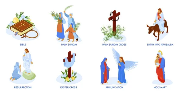 耶稣耶稣生处女膜棕榈星期日圣经上的等量成分集分离向量图解 — 图库矢量图片