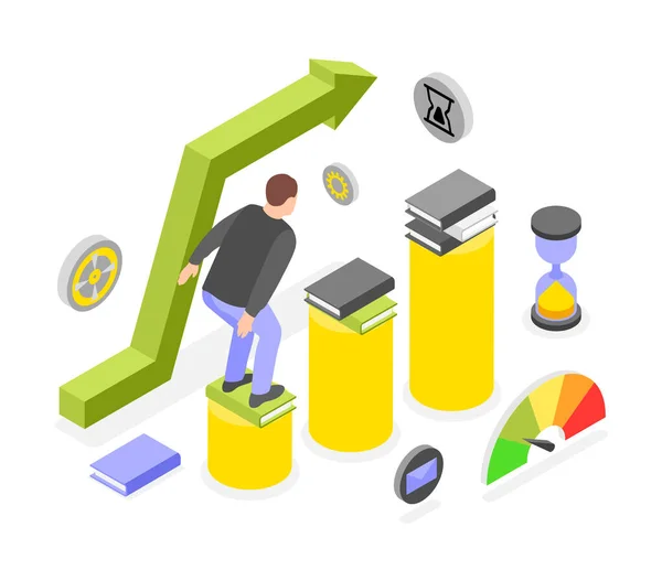 Personal Growth Goal Achievement Isometric Composition Man Climbing Improvised Career — Stock Vector