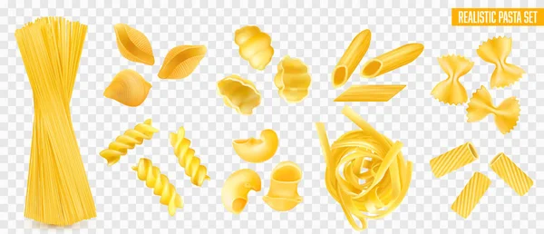 Conjunto Realista Tipos Pasta Italiana Seca Con Espaguetis Penne Farfalle — Archivo Imágenes Vectoriales