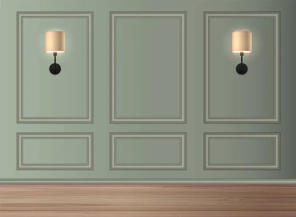Intérieur Classique Réaliste Avec Deux Lampes Modernes Lumineuses Sur Illustration — Image vectorielle