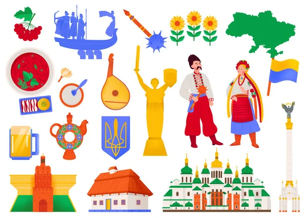 Український Набір Плоских Іконок Зображують Історію Кухні Національні Традиції Православні — стоковий вектор
