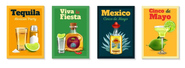Conjunto Cartazes Realistas Tequila Com Legendas Viva Fiesta México Isolado —  Vetores de Stock