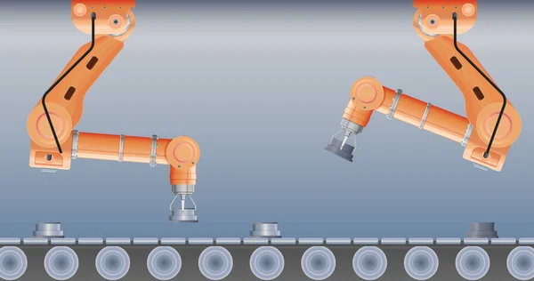 Composição Realista Braço Manipulador Robôs Com Visão Frontal Linha Industrial —  Vetores de Stock