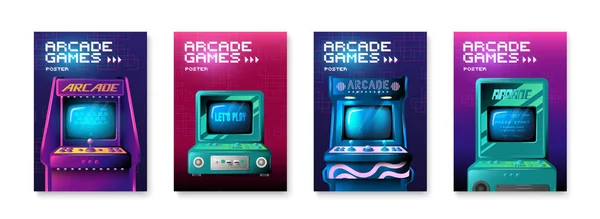 Jeu Arcade Poster Réaliste Avec Des Symboles Loisirs Jeu Vidéo — Image vectorielle